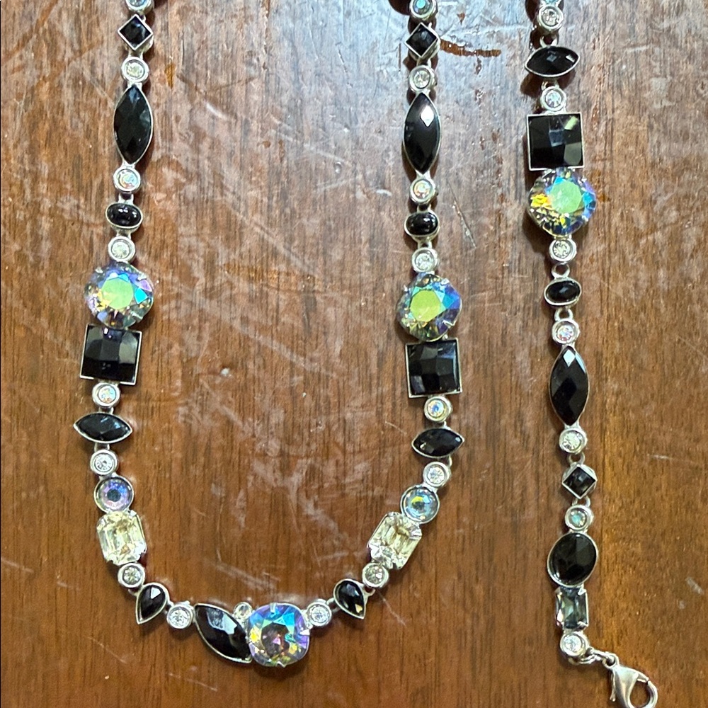 Sorrelli Black and Silver Crystal Necklace and Matching Bracelet